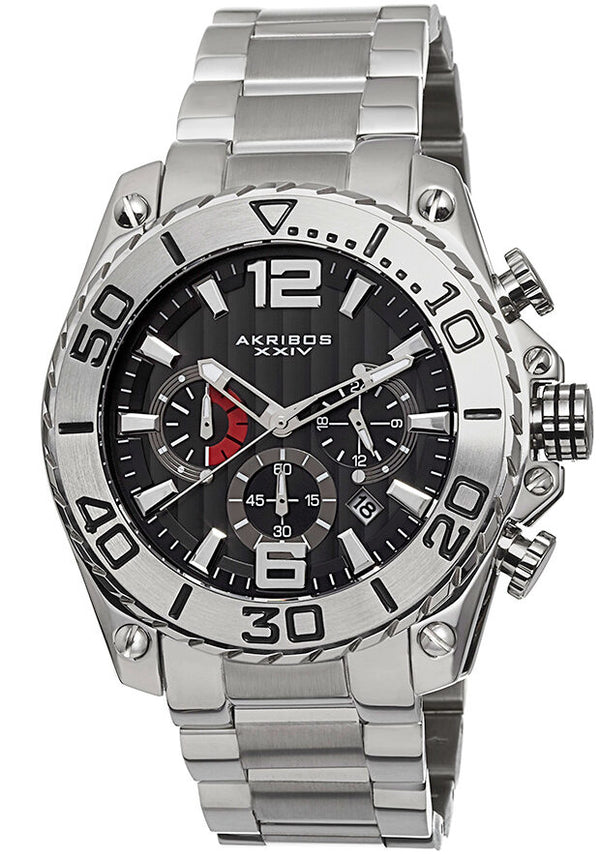 Akribos Conqueror Chronograph Black DialStainless Steel Men's Watch #AK639SS - Watches of America