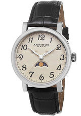 Akribos Cream Dial Black Leather Men's Watch #AK633SSW - Watches of America