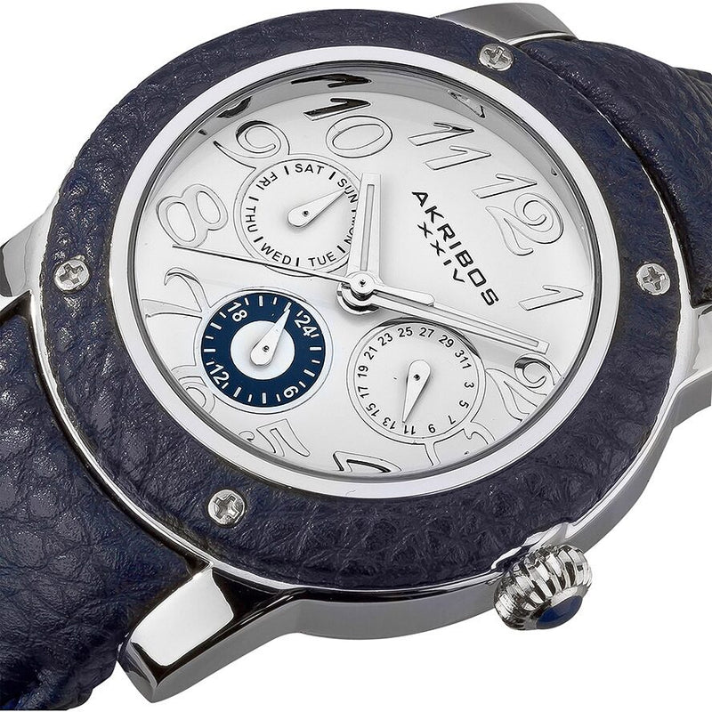 Akribos GMT Multi-Function Blue Leather Ladies Watch #AK560BU - Watches of America #2