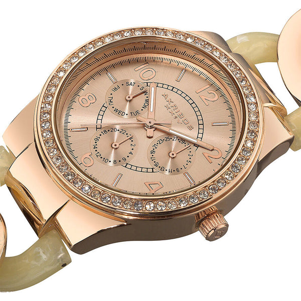 Akribos GMT Multi-Function Ivory Resin and Rose Gold-tone Ladies Watch #AK562RG - Watches of America #2