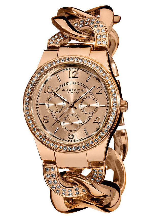 Akribos Multi-Function Rose Dial Rose Gold-tone Ladies Watch #AK558RG - Watches of America