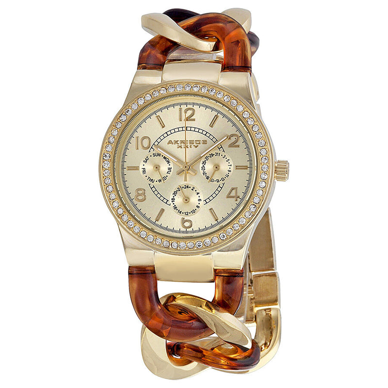 Akribos GMT Multi-Function Tortoise Resin and Gold-Tone Ladies Watch #AK562YG - Watches of America