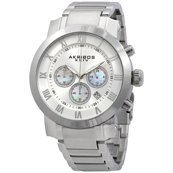 Akribos Grandiose Chronograph Silver Dial Stainless Steel Men's Watch #AK622SS - Watches of America