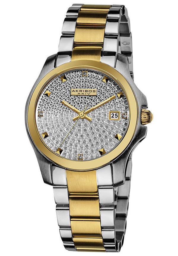 Akribos Impeccable Crystal Pave Dial Two-tone Ladies Watch #AK579TT - Watches of America