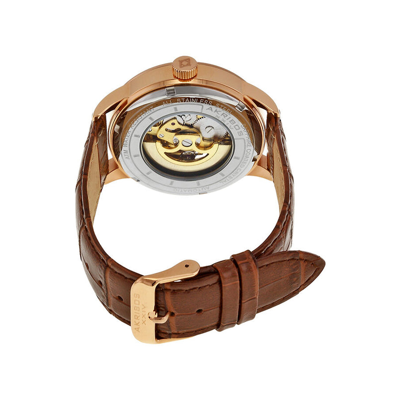 Akribos Manual Wind Silver Skeleton Dial Men's Watch Ak538br#AK538BR - Watches of America #3