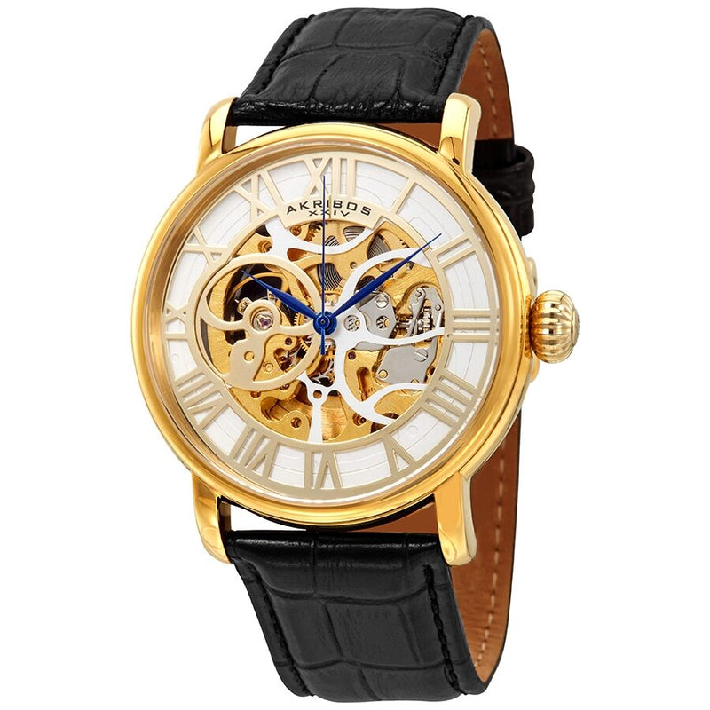 Akribos Manual Wind Skeleton Dial Yellow Gold-tone Men's Watch #AK540YG - Watches of America