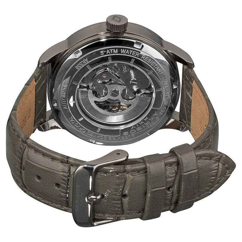 Akribos Manual Wind Skeleton Dial Grey Leather Men's Watch #AK538GY - Watches of America #3