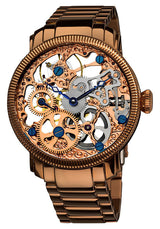 Akribos Manual Wind Skeleton Dial Rose Gold-Tone Stainless Steel Men's Watch #AK525RG - Watches of America