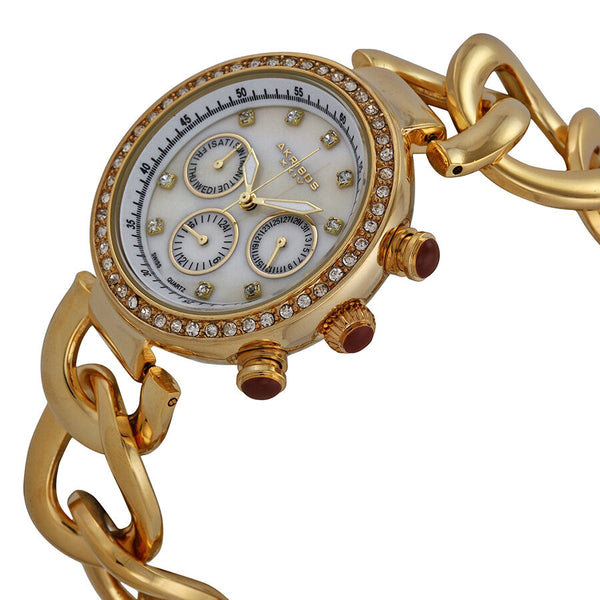Akribos Mother of Pearl Dial Gold Tone Metal Ladies Watch #AK640YG - Watches of America #2