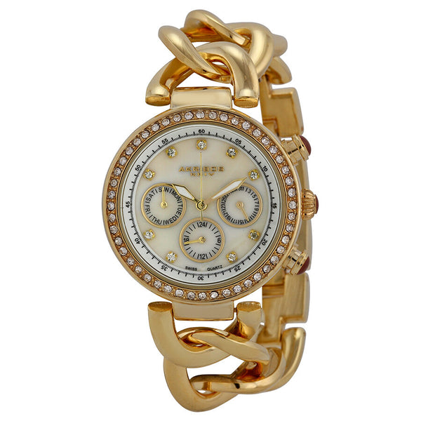 Akribos Mother of Pearl Dial Gold Tone Metal Ladies Watch #AK640YG - Watches of America