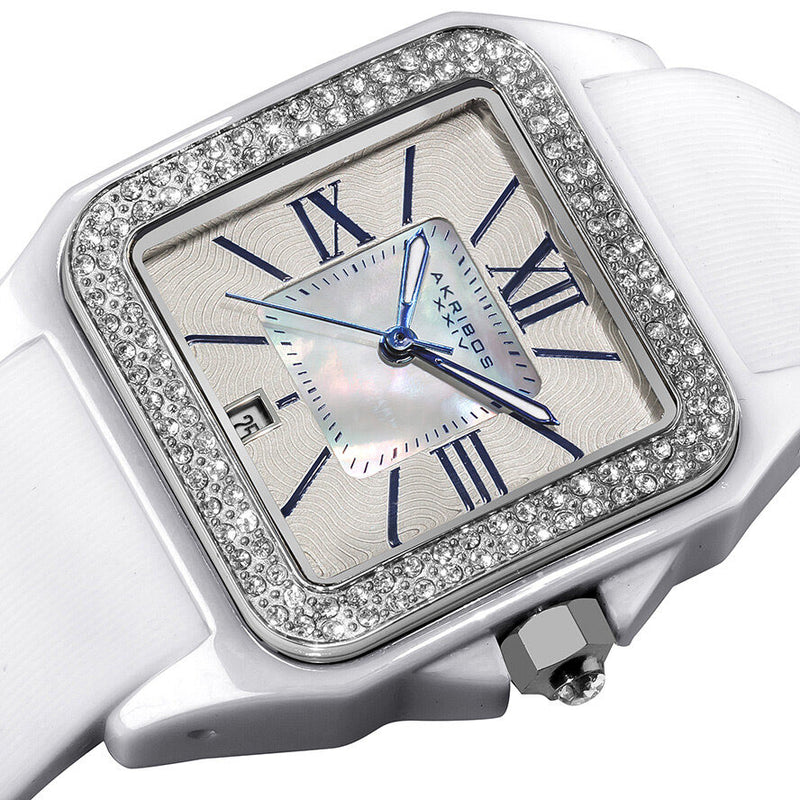 Akribos Mother of Pearl Dial White Ceramic Ladies Watch #AK546WT - Watches of America #2