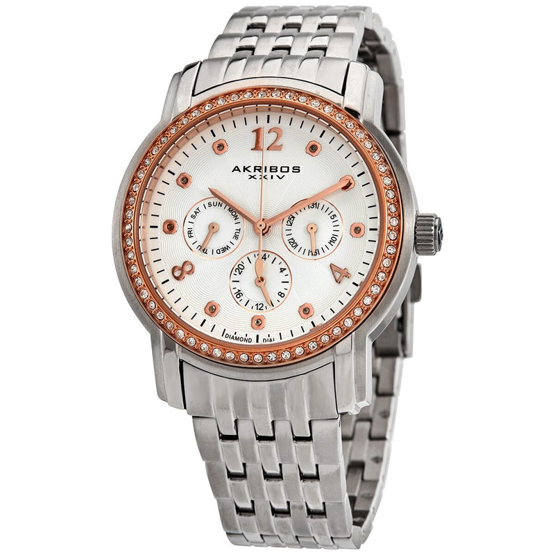 Akribos Multifunction  Pink Dial  Stainless Steel Ladies Watch #AK626SS - Watches of America