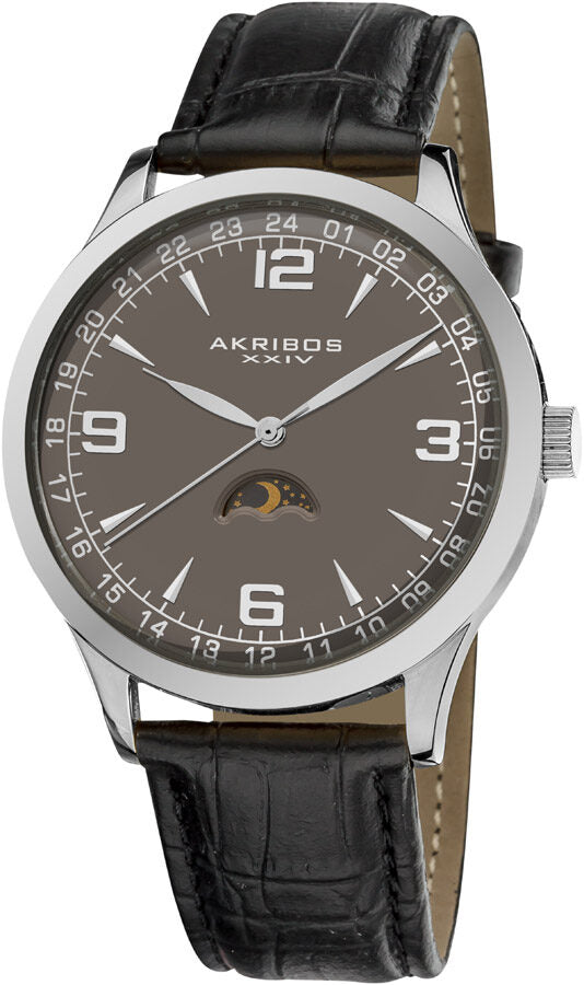 Akribos Taupe Dial Black Leather Men's Watch #AK637SSB - Watches of America