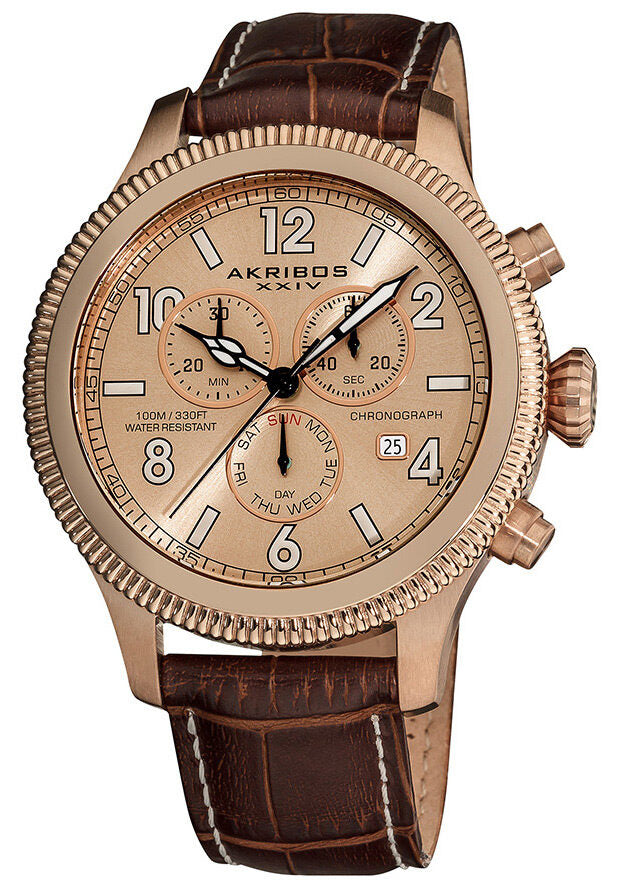 Akribos Ultimate Chronograph Rose Gold-Tone Men's Watch #AK575BR - Watches of America