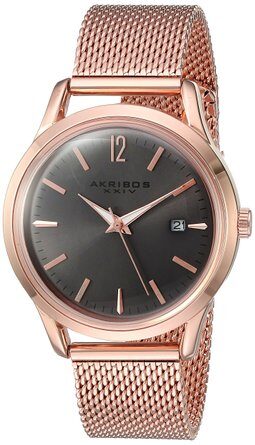 Akribos XXIV Ador Grey Dial Ladies Rose Gold Mesh Watch #AK930GY - Watches of America