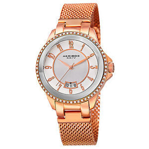 Akribos XXIV Ador Silver Dial Rose Gold-tone Ladies Watch #AK840RG - Watches of America