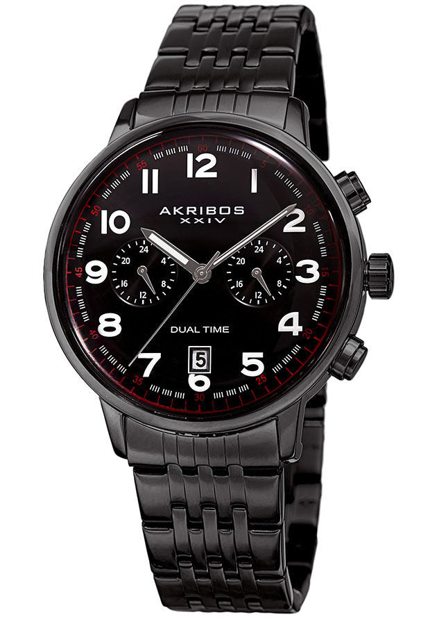 Akribos XXIV Black Dial Dual Time Men's Watch #AK942BK - Watches of America