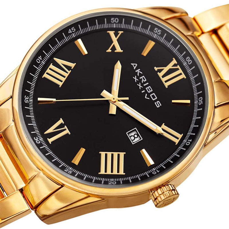 Akribos XXIV Black Dial Gold Stainless Steel Men's Watch #AK936YGB - Watches of America #4