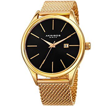 Akribos XXIV Black Dial Gold-tone Mesh Men's Watch #AK959YGB - Watches of America