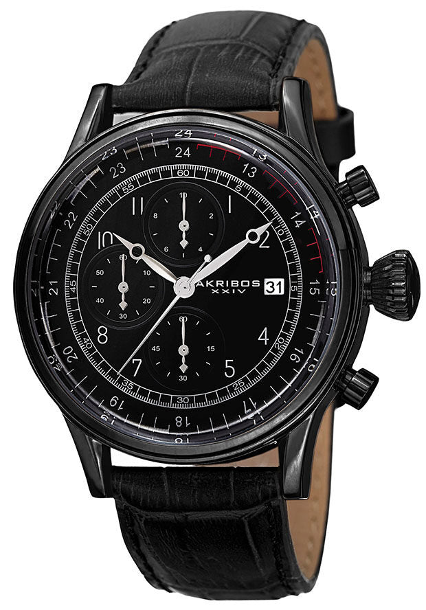 Akribos XXIV Chronograph Quartz Black Dial Men's Watch #AK798BK - Watches of America
