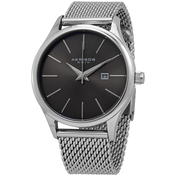 Akribos XXIV Black Dial Stainless Steel Mesh Men's Watch #AK959SSGN - Watches of America