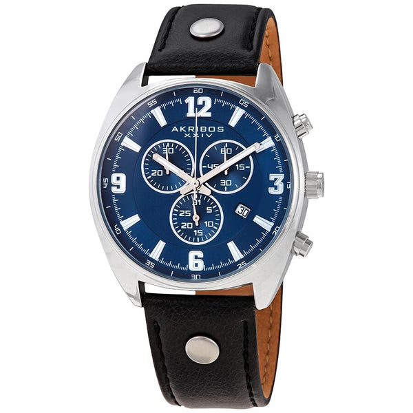 Akribos XXIV Blue Dial Men's Chronograph Leather Watch #AK969BKBU - Watches of America