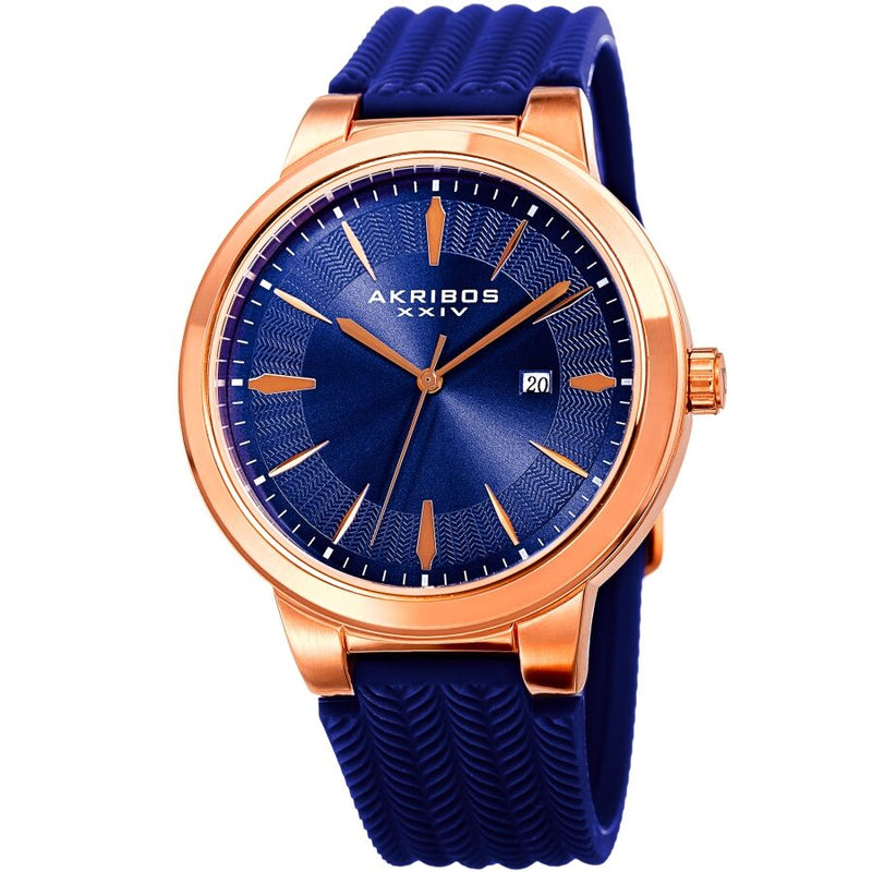 Akribos XXIV Quartz Blue Dial Blue Silicone Men's Watch #AK1007RGBU - Watches of America