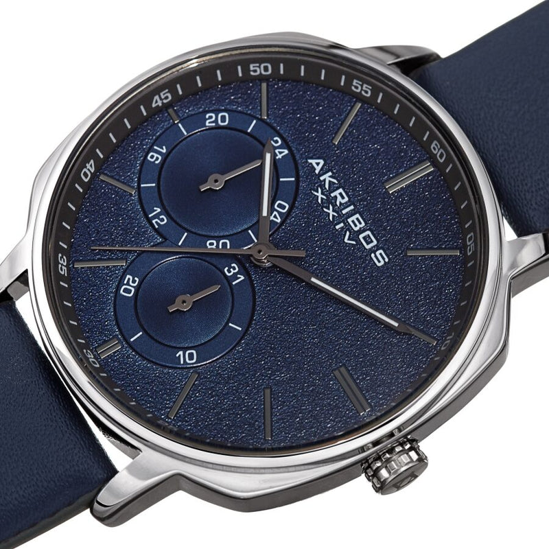 Akribos XXIV Quartz Blue Dial Blue Leather Men's Watch #AK1022BU - Watches of America #2
