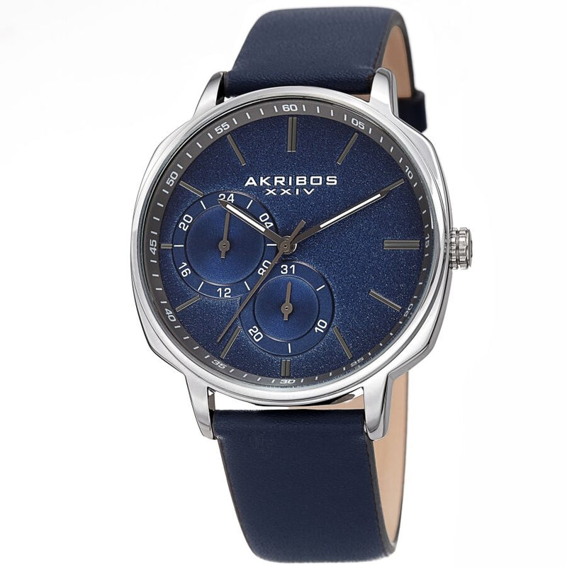 Akribos XXIV Quartz Blue Dial Blue Leather Men's Watch #AK1022BU - Watches of America