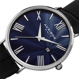 Akribos XXIV Waves Blue Dial Black Leather Men's Watch #AK1041SSBU - Watches of America #2