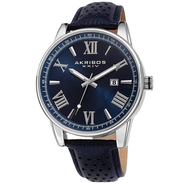 Akribos XXIV Perforated Strap Blue Dial Men's Watch #AK1048SSBU - Watches of America