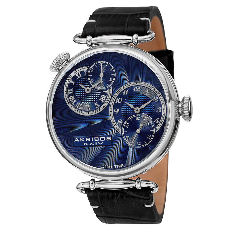 Akribos XXIV  Blue Dial Black Leather Men's Watch #AK796SSBU - Watches of America