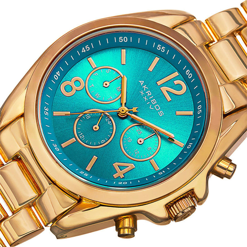 Akribos XXIV Blue Dial Yellow Gold-Tone Multi-Function Ladies Watch #AK760YGTQ - Watches of America #2