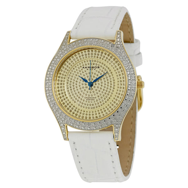 Akribos XXIV Brillianaire Gold Diamond Pave Dial Ladies Watch #AK464YG - Watches of America