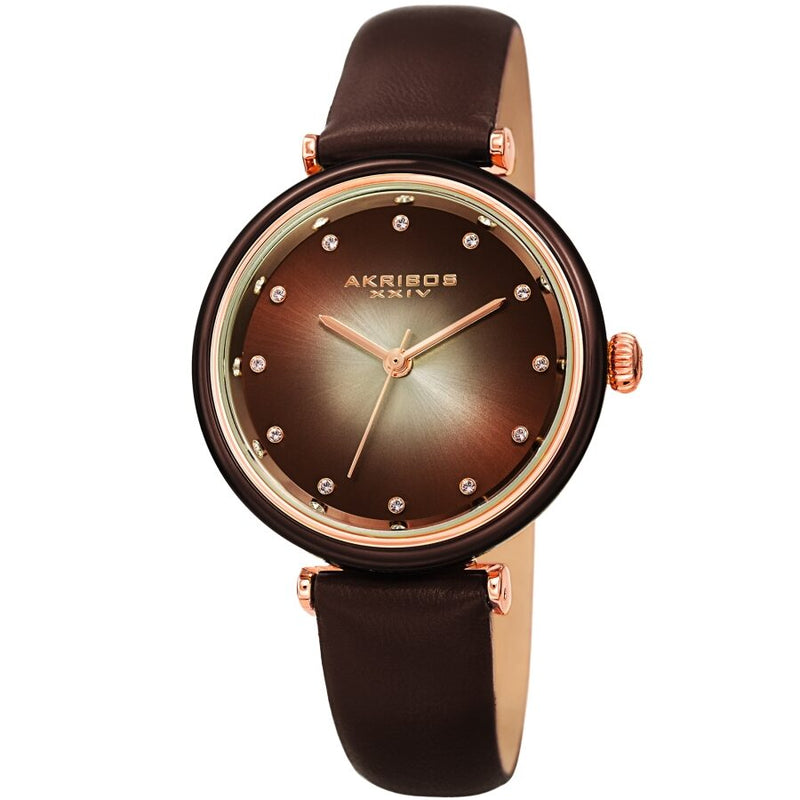 Akribos XXIV Quartz Crystal Brown Dial Ladies Watch #AK1035BR - Watches of America