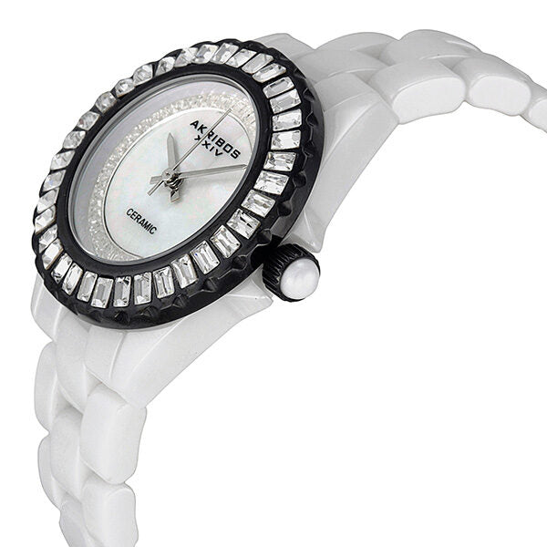 Akribos XXIV Ceramic White Mother of Pearl Dial Ladies Watch #AK518BKW - Watches of America #2