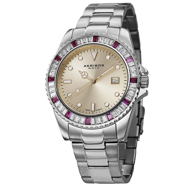 Akribos XXIV Champagne Dial Stainless Steel Unisex Watch #AK702RD - Watches of America