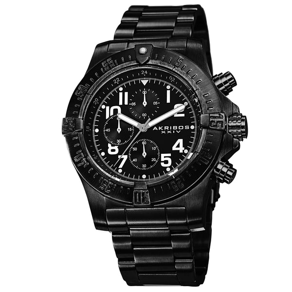 Akribos XXIV Chronograph Black Dial Black Ion-plated Stainless Steel Men's Watch #AK711BK - Watches of America