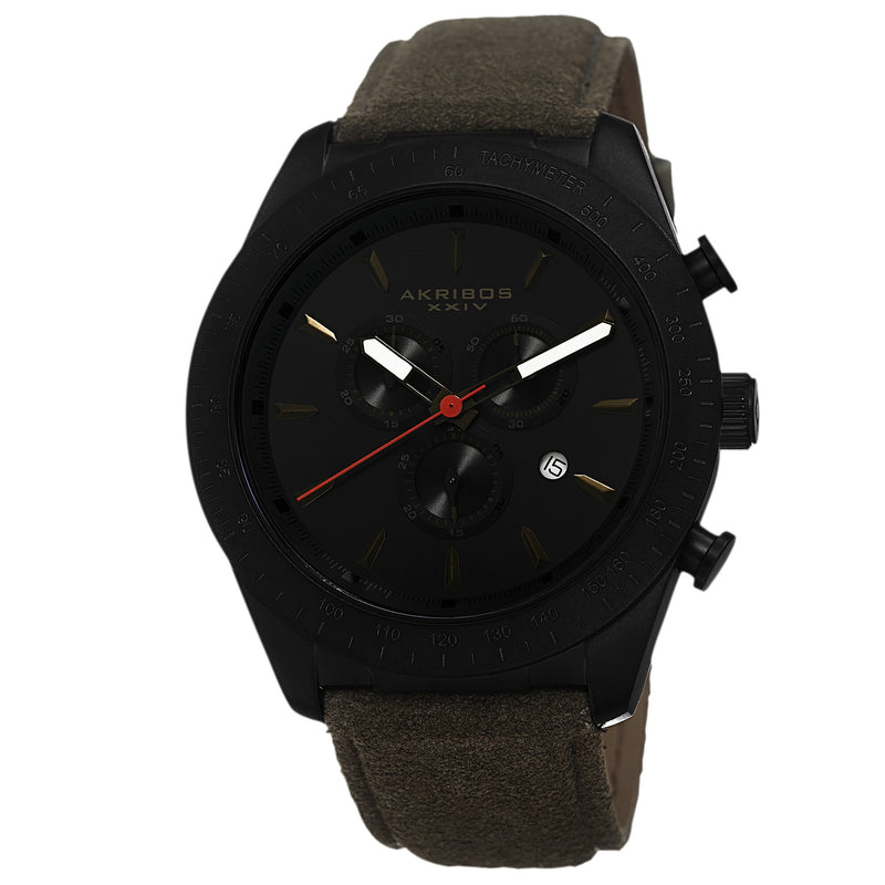 Akribos XXIV Chronograph Black Dial Green Suede Men's Watch #AK701GN - Watches of America