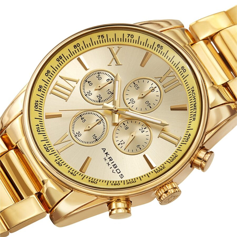 Akribos XXIV Chronograph Quartz Gold Dial Men's Watch #AK1072YG - Watches of America #2