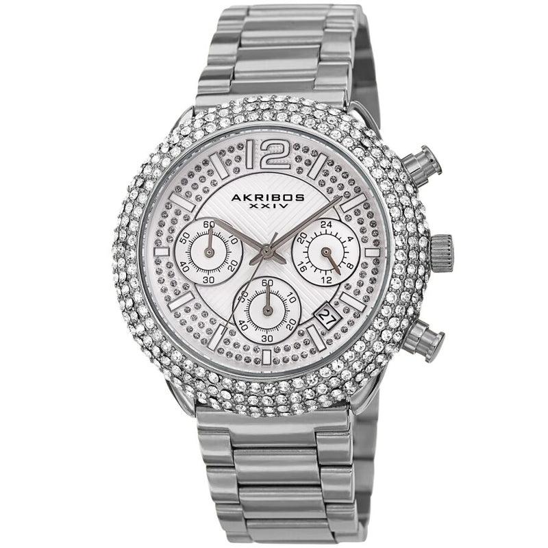 Akribos XXIV Chronograph Quartz Crystal Silver Dial Men's Watch #AK1075SS - Watches of America
