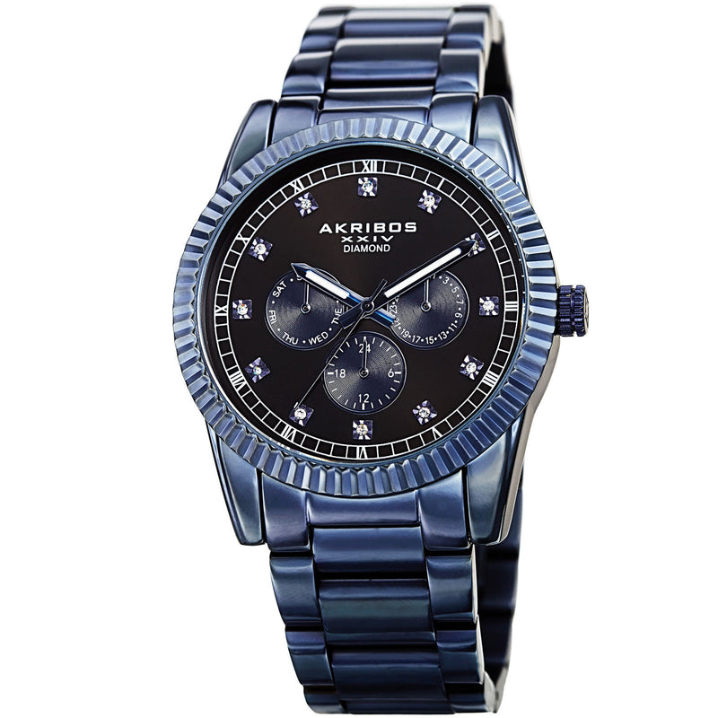 Akribos XXIV Diamond Black Dial Blue Ion-plated Men's Watch #AK958BU - Watches of America