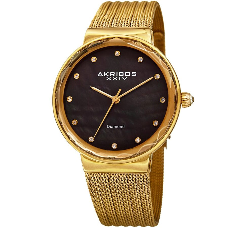 Akribos XXIV Quartz Diamond Black Dial Ladies Watch #AK1009YGB - Watches of America