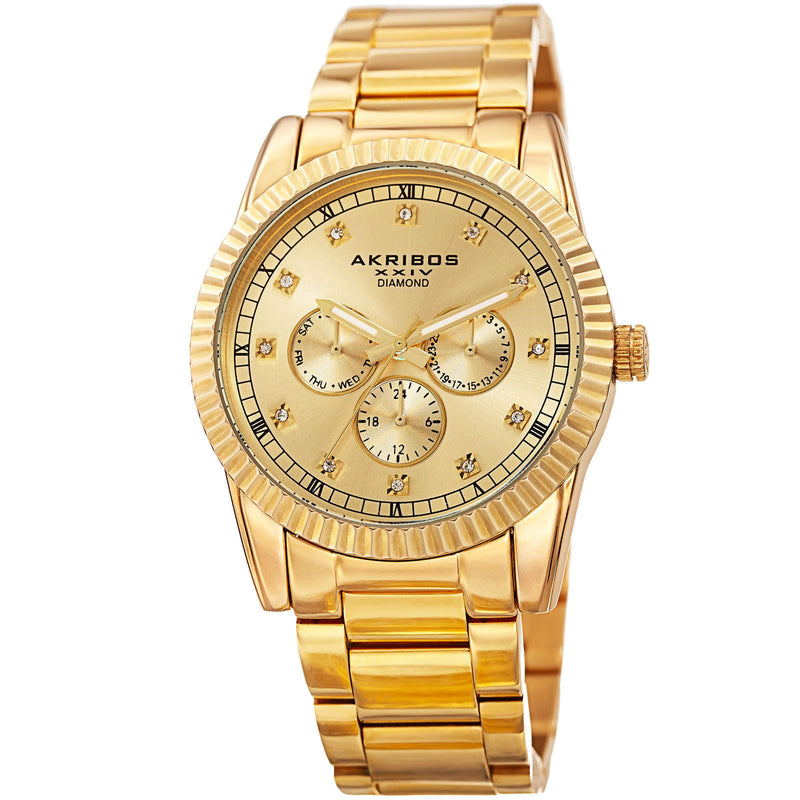 Akribos XXIV Diamond Champagne Dial Gold-tone Men's Watch #AK958YG - Watches of America