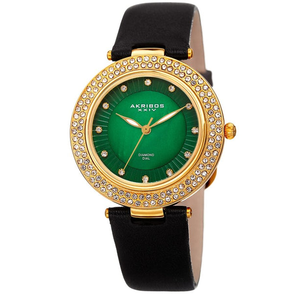 Akribos XXIV Quartz Diamond Green Dial Ladies Watch #AK1008BKGN - Watches of America