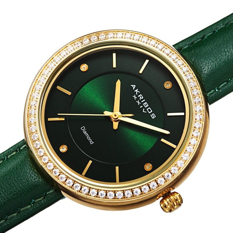Akribos XXIV Quartz Diamond Green Dial Ladies Watch #AK1067GN - Watches of America #2