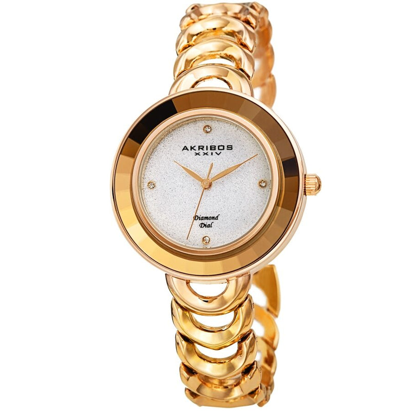 Akribos XXIV Quartz Diamond Silver Dial Ladies Watch #AK1088YG - Watches of America