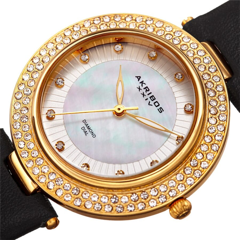 Akribos XXIV Quartz Diamond Crystal White Dial Ladies Watch #AK1008BKG - Watches of America #2