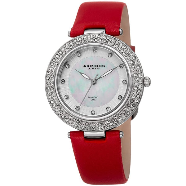 Akribos XXIV Quartz Diamond Crystal White Dial Ladies Watch #AK1008RD - Watches of America