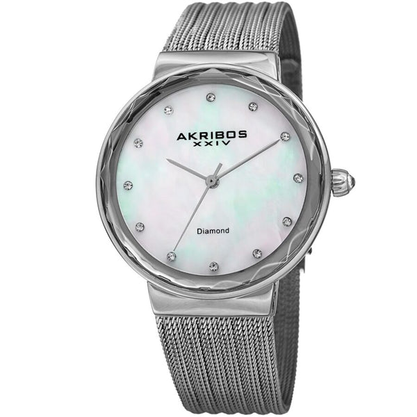 Akribos XXIV Quartz Diamond White Mother of Pearl Dial Ladies Watch #AK1009SS - Watches of America